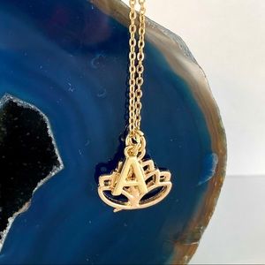 gold lotus flower initial charm necklace